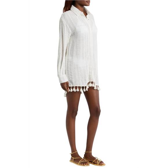 NEW RAMY BROOK roman coverup button down top in white stripe - Picture 2 of 5